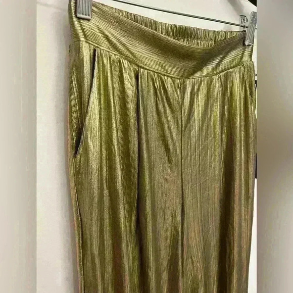 Rachel Zoe Gold Metallic Women Elastic Waist Stretch Wide Leg Pants Size XS NWT - Picture 2 of 6